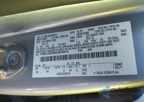 2022 Ford Escape Se Plug-In Hybrid из США, поврежденный, VIN 1FMCU0EZ9NUB79515